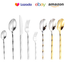 跨境亚马逊304棱形不锈钢餐具刀叉勺套装 高档酒店西餐具牛排刀叉