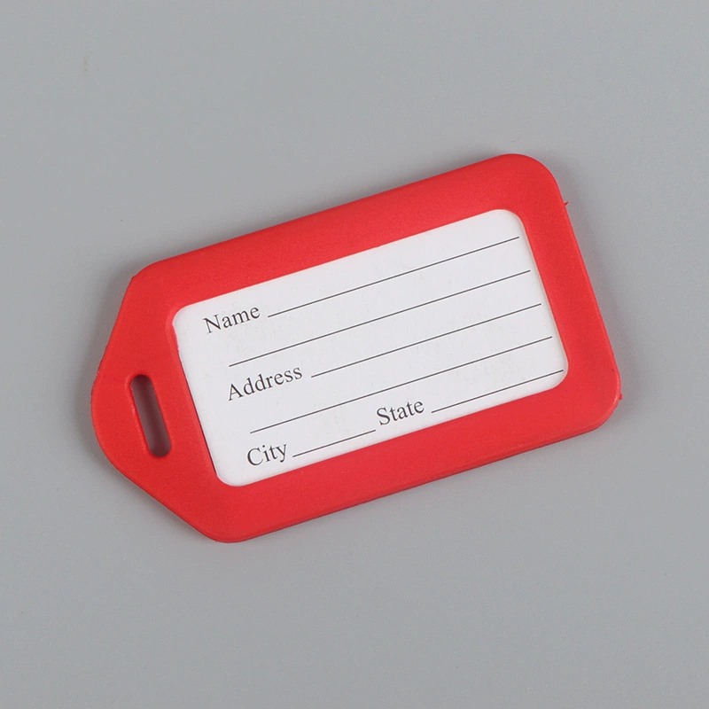 Plastic luggage tag, suitcase, airplane