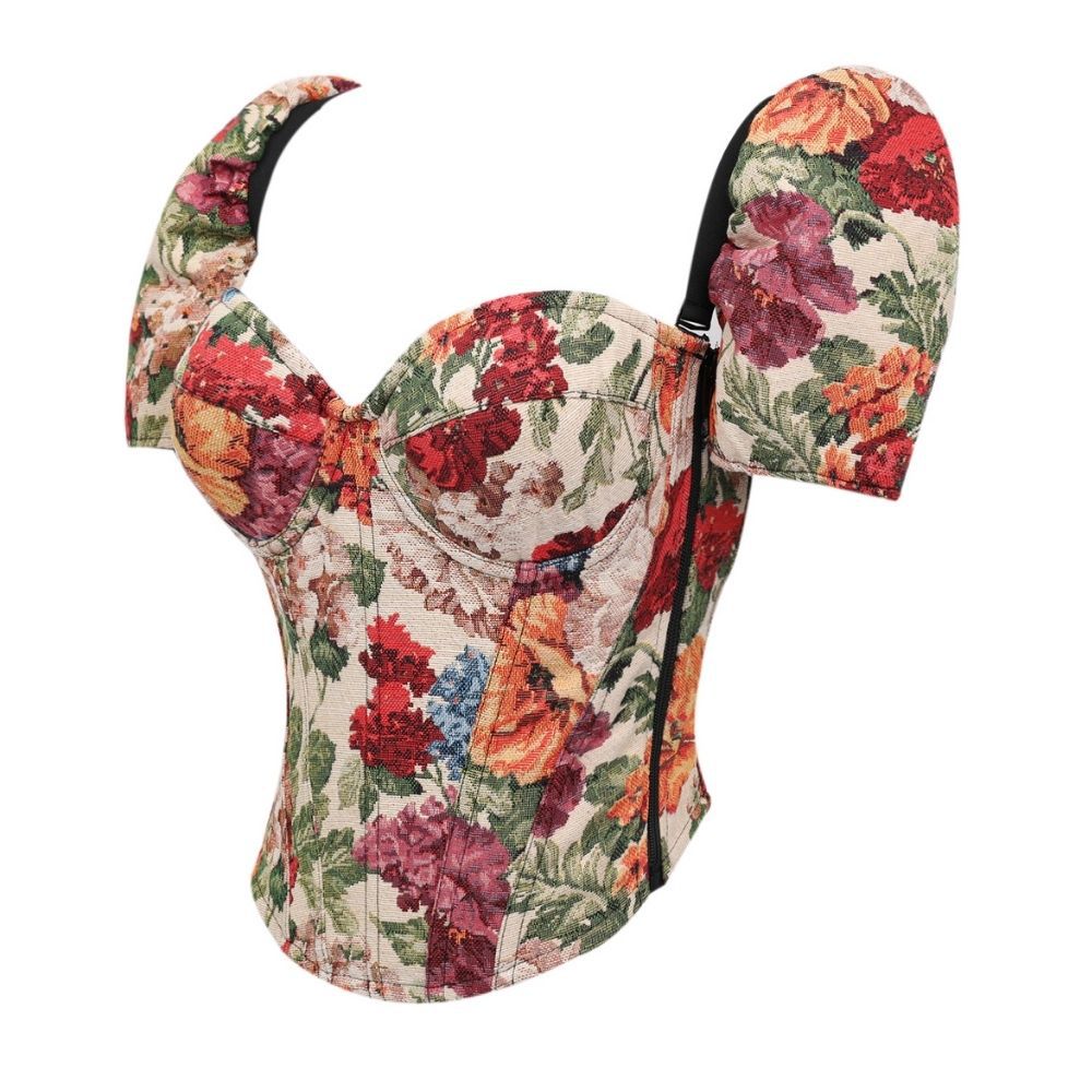 Nuevo óleo retrógrado hueso de pescado camisa mangas desmontables pechos doblados cintura delgada vestido hueso en forma de cuerpo brasero