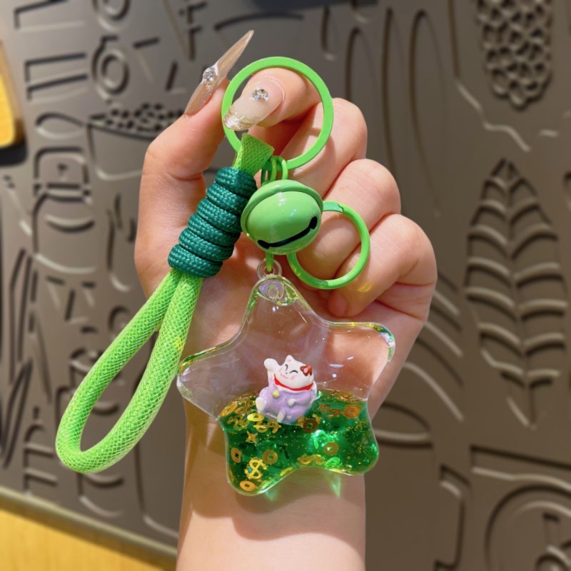 招き猫 DIY オイル液体流砂ボトルキーホルダーペンダントかわいいアクリルキーチェーンブラインドボックス小物|undefined