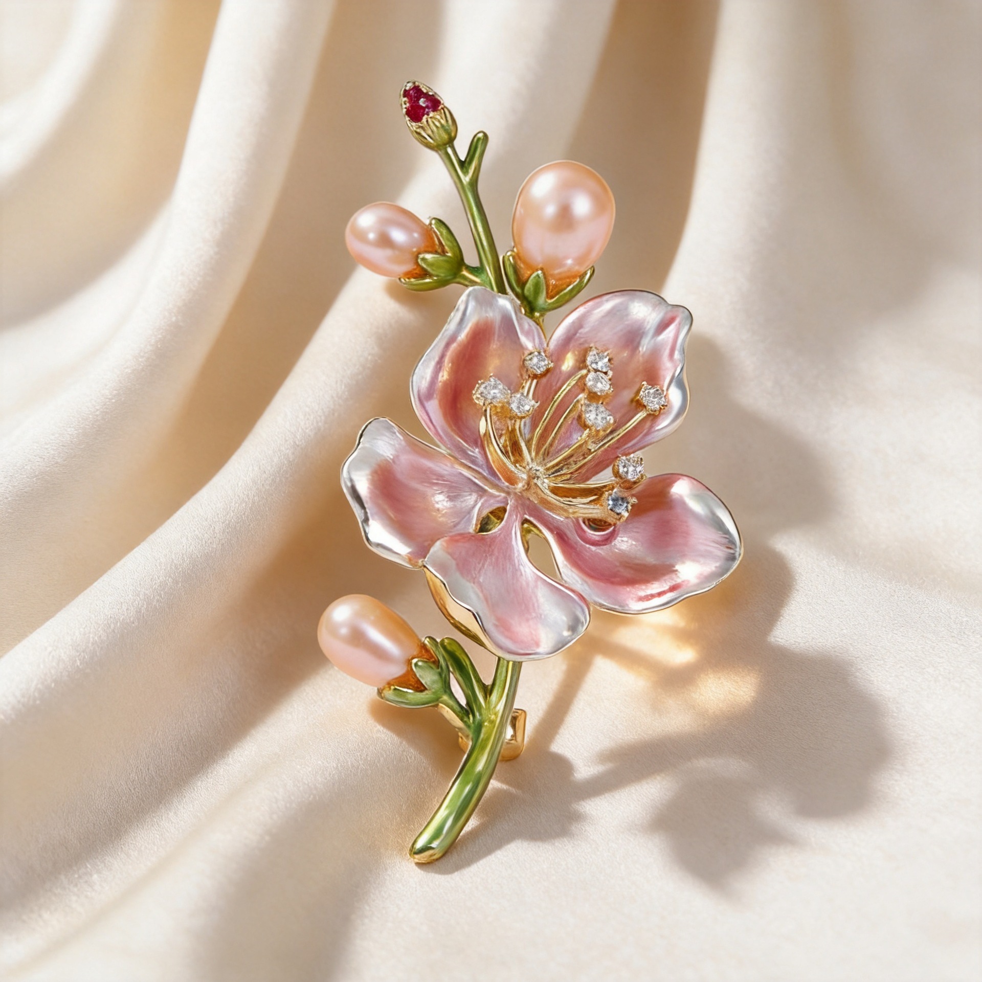Enamel Oil-Drip Freshwater Pearl Magnolia Brooch Anti-Exposure Vintage Chinese Style Dress Qipao Versatile Brooch Pin