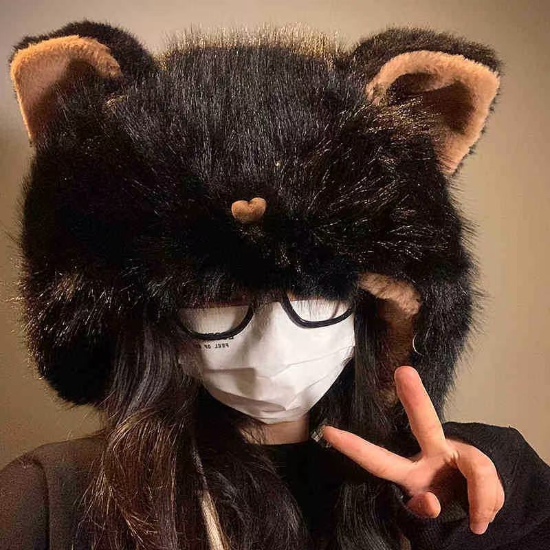 可爱猫耳朵毛绒绒帽子女秋冬季加绒加厚保暖防寒护耳雷锋帽显脸小|undefined