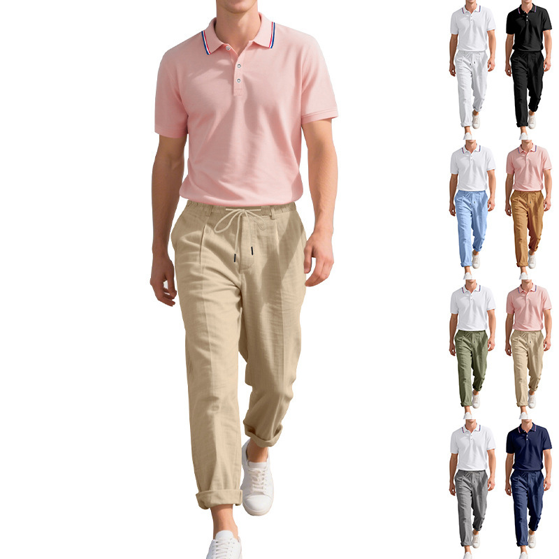 Men's Clothing Men's Business Casual Suit Summer Simple Shirt Short Sleeved Linen Trousers For Formal & Casual_viptrois.com