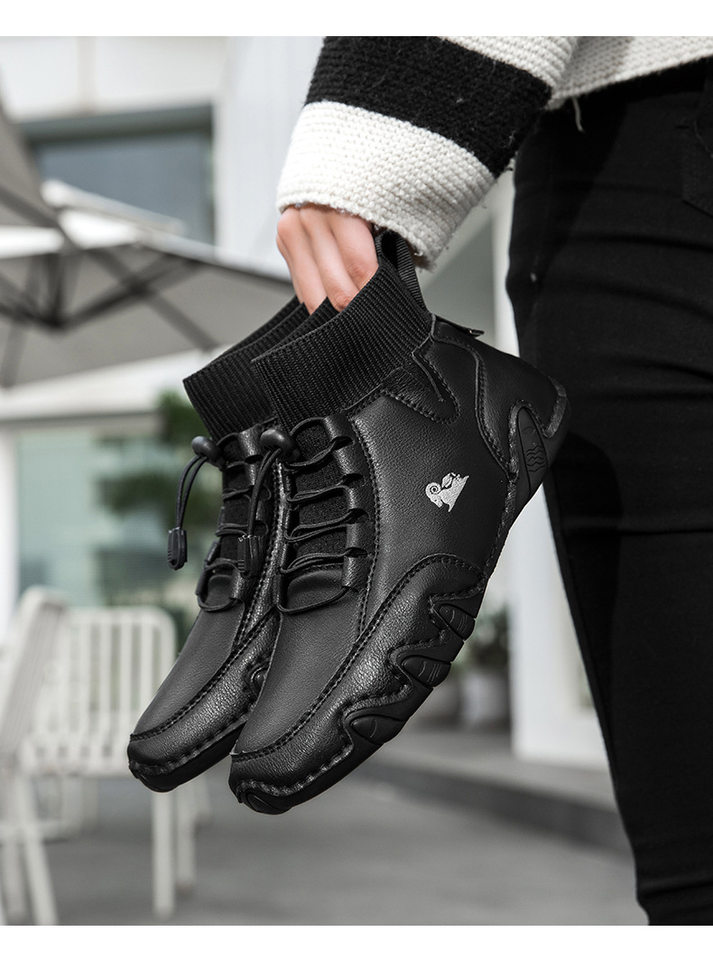 Bốt Martin cổ vừa unisex kiểu dây thun, đế bằng, form rộng — C8005 kaki, C8005 màu xám, C8005 màu đen, C8005M kaki lót nhung chi tiết 20