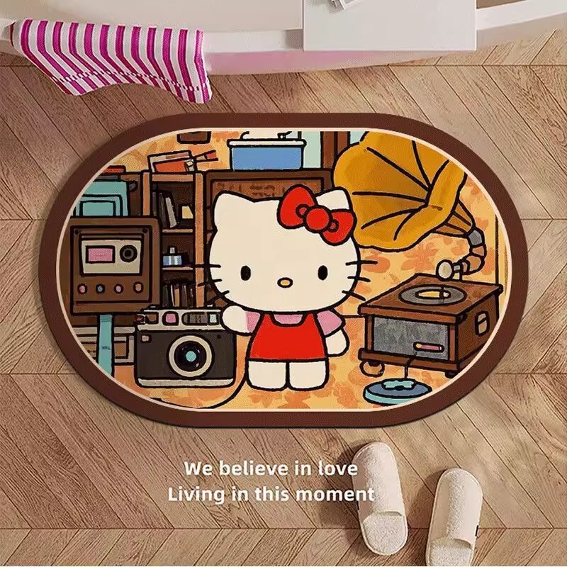 可爱复古kitty硅藻泥地垫浴室洗漱间吸水防滑地垫入户玄关装饰垫|undefined