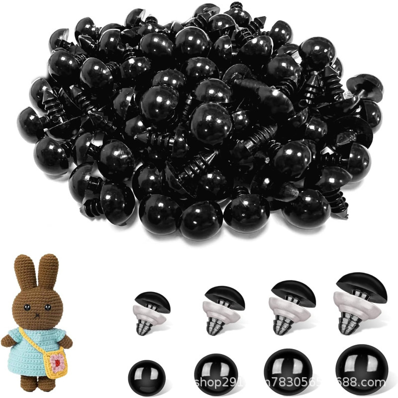 Cross-border 800 pieces of safety eyes black plastic eyes with washer filling crochet doll making 4 sizes