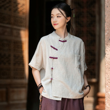 2025夏棉麻女装默念依旧原创设计新中式上衣复古禅意斜襟盘扣开衫