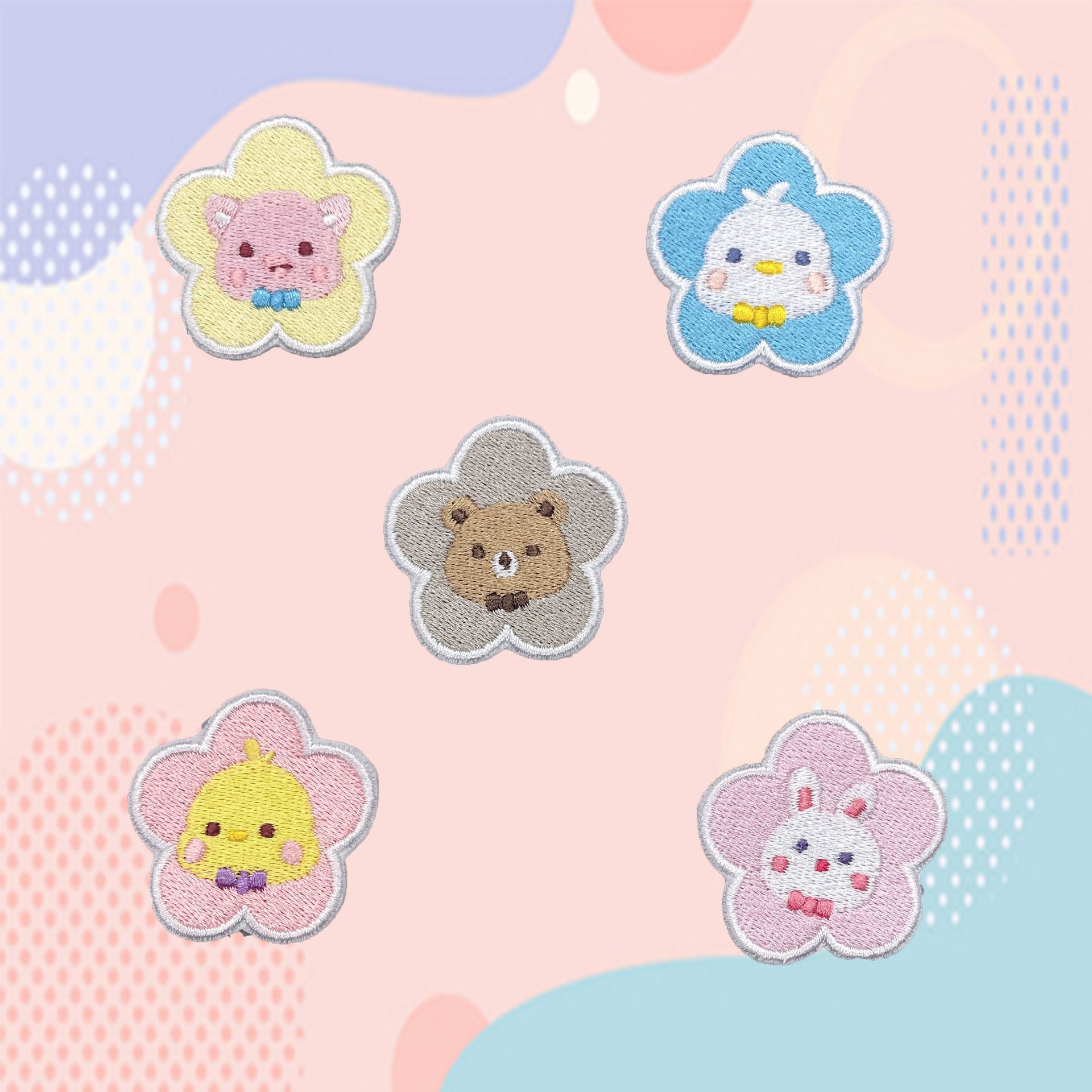 宝藏一号可爱卡通不规则花朵动物图案刺绣贴衣服补丁贴小熊贴现货