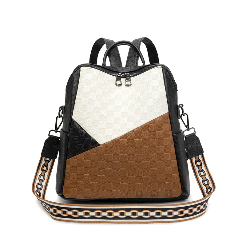 Embossed Chessboard Checkerboard New Backpack Women Trend Multi functional Single Shoulder for College Students_voghion.com