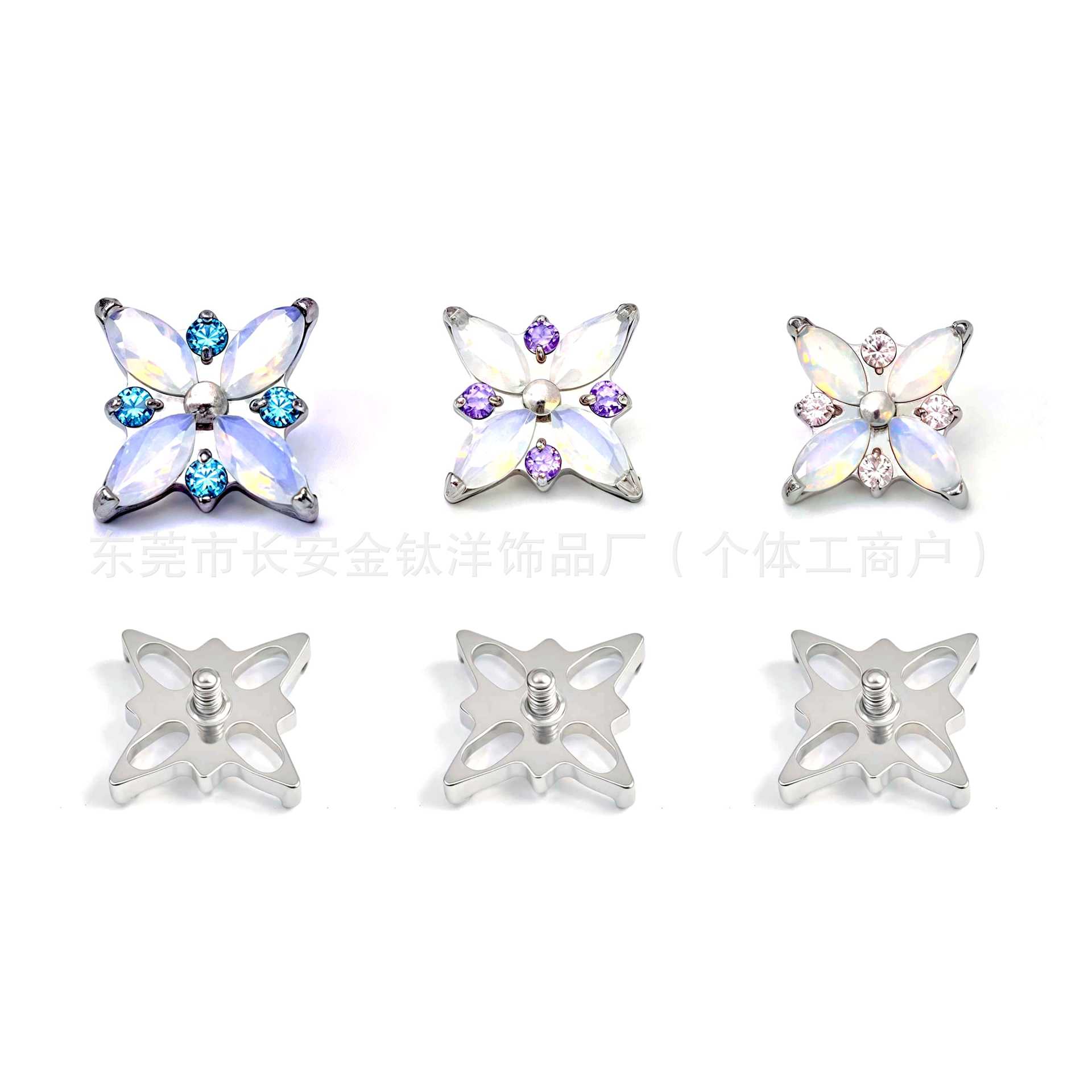 F136 Titanium Opal Cross Flower Inlaid Zircon Earrings Nose Nail Ear Bone Nail G23 Titanium Alloy Body Piercing Jewelry detail image 8