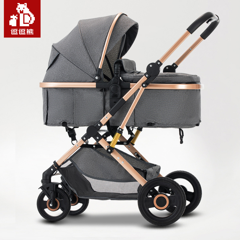Folding walk stroller on four wheels for new born for baby