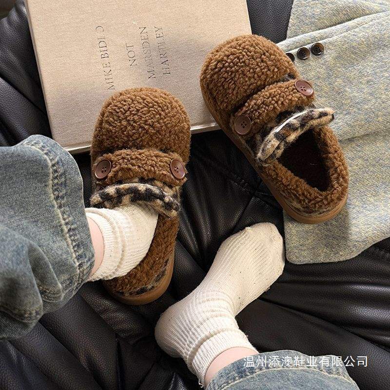 Get Two Pairs of Designer Buttoned Cotton Shoes with Thick Soles, Fleece-Lined, Warm Snow Boots for Women, Winter Non-Slip Plush Cotton Slippers for Outdoor Wear Get Two Pairs of Designer Buttoned Cotton Shoes with Thick Soles, Fleece-Lined, Warm Snow Boots for Women, Winter Non-Slip Plush Cotton Slippers for Outdoor Wear