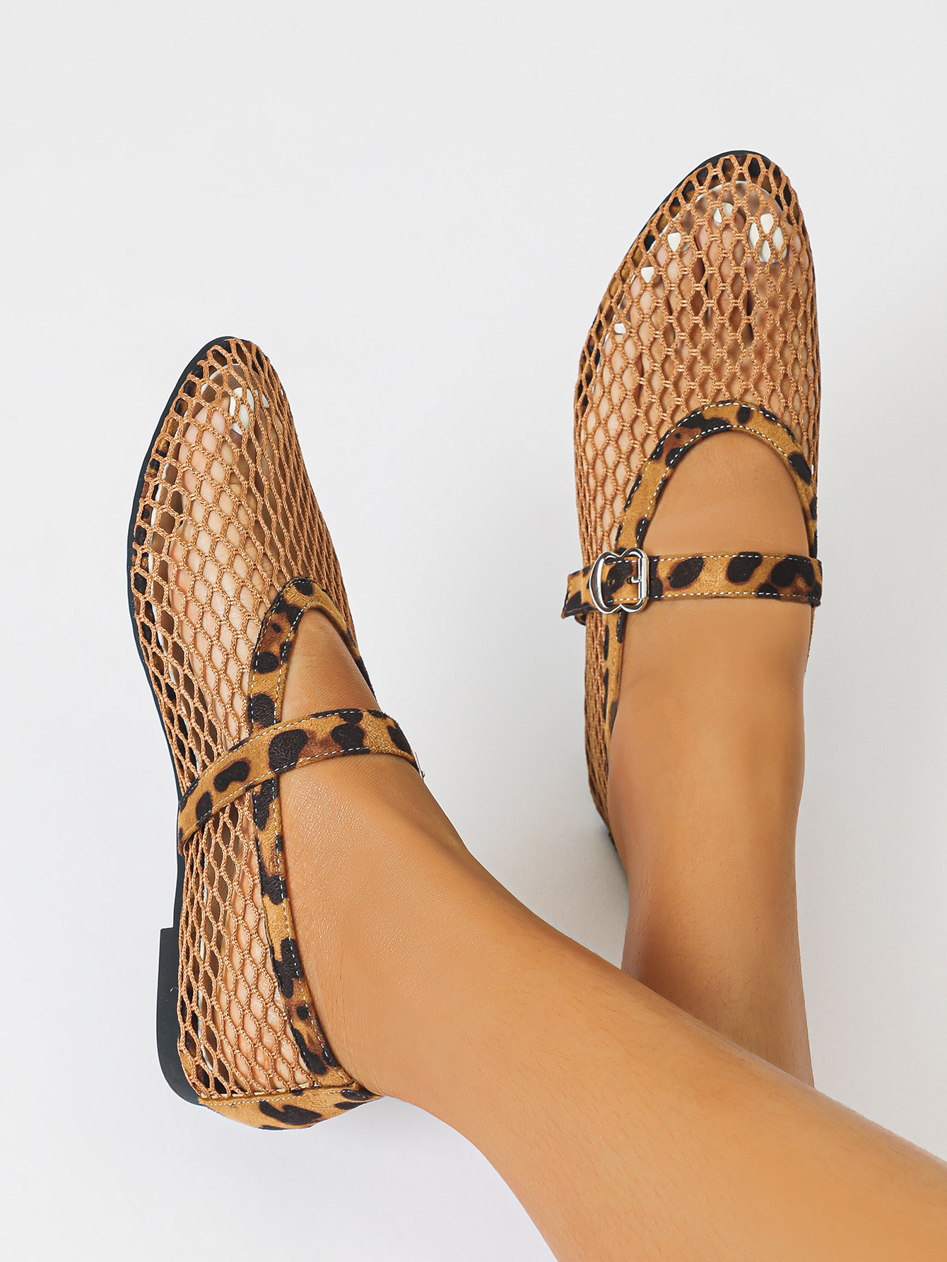 Women's round Toe Flat Fishnet Shoes Breathable Mesh Mary Jane Shoes with a Single Strap plus Sizes 35 45_vogvips.com