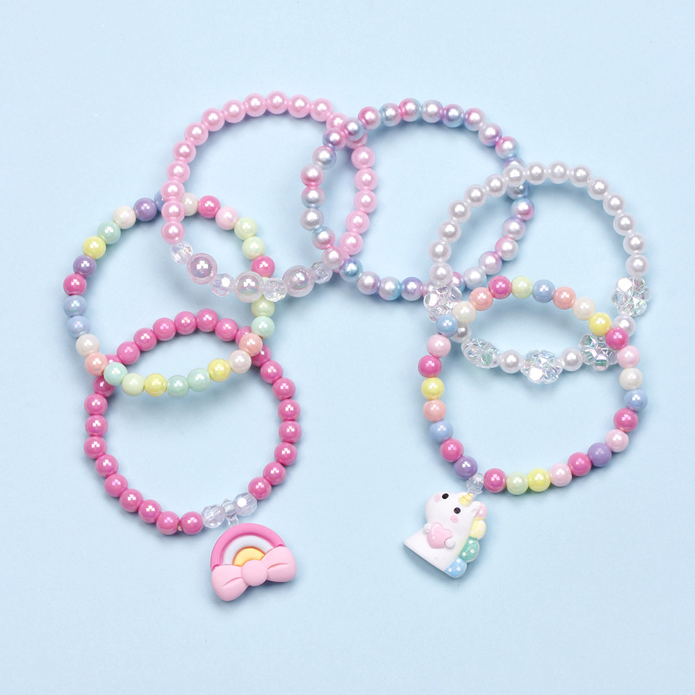 Cute Rainbow Unicorn Resin Beaded No Inlaid Bracelets