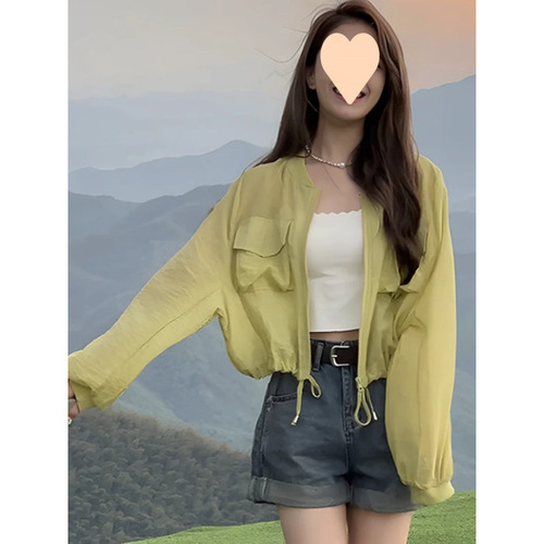 Summer 2025 New Drawstring Cinched Waist Short-Sleeve Thin Loose Sun Shirt for Women, Wearable for Petite Figures, Versatile Top