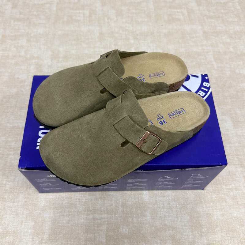 Bk Baotou Birkenstock-Style Shoes for Women, Genuine Leather Half-Slipper, 2026 Spring and Autumn New Retro Cork Thick-Soled Slip-On Slippers for Men, Suitable for Outdoor Wear