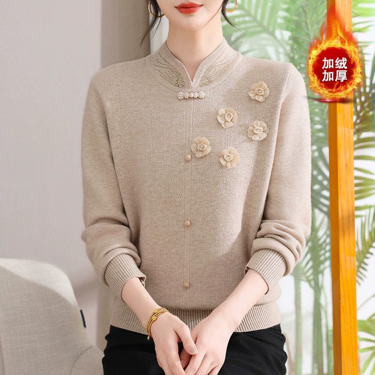 Зимние плюшевые мамы свитера для пожилых женщин толстый свитер свекровь красный теплый свитер топ для женщин