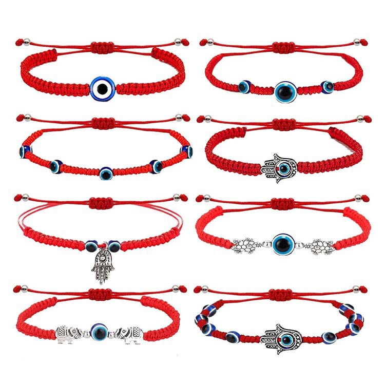 Cross Border Source 12 Pieces Evil Eye Bracelet Bracelet Adjustable 7 Knot Evil Eye Woven Rope Bracelet