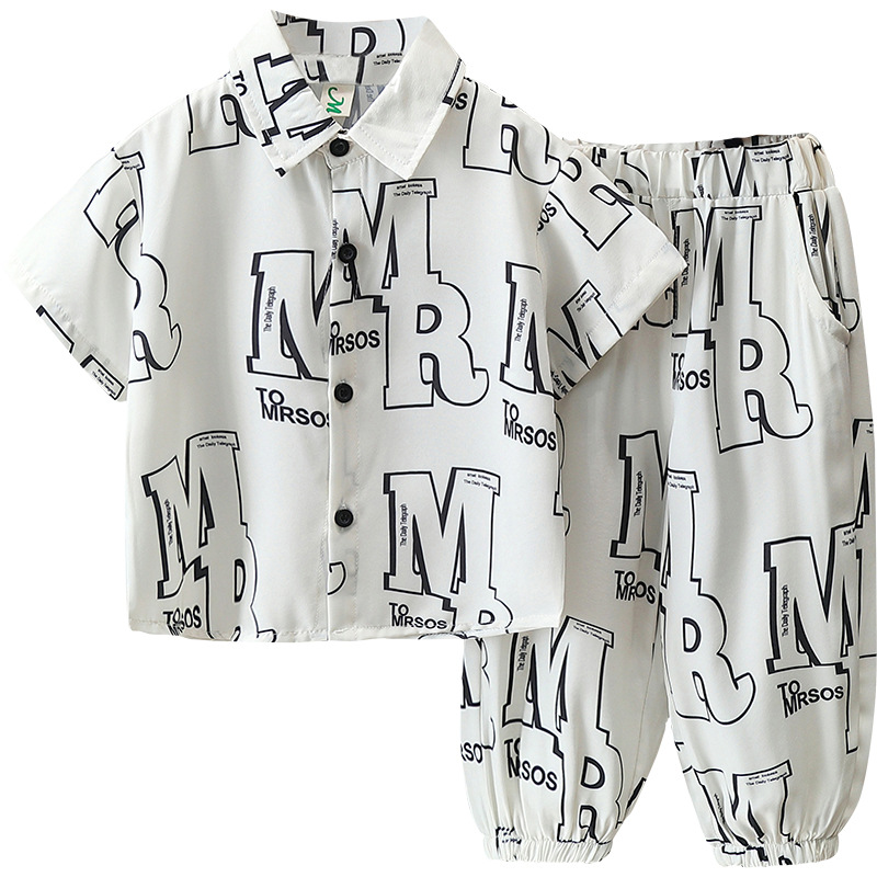 5305 Traje de verano para niños 2024 Camisa de manga corta para niños guapos de nuevo estilo Traje de dos piezas rojo para bebés de moda