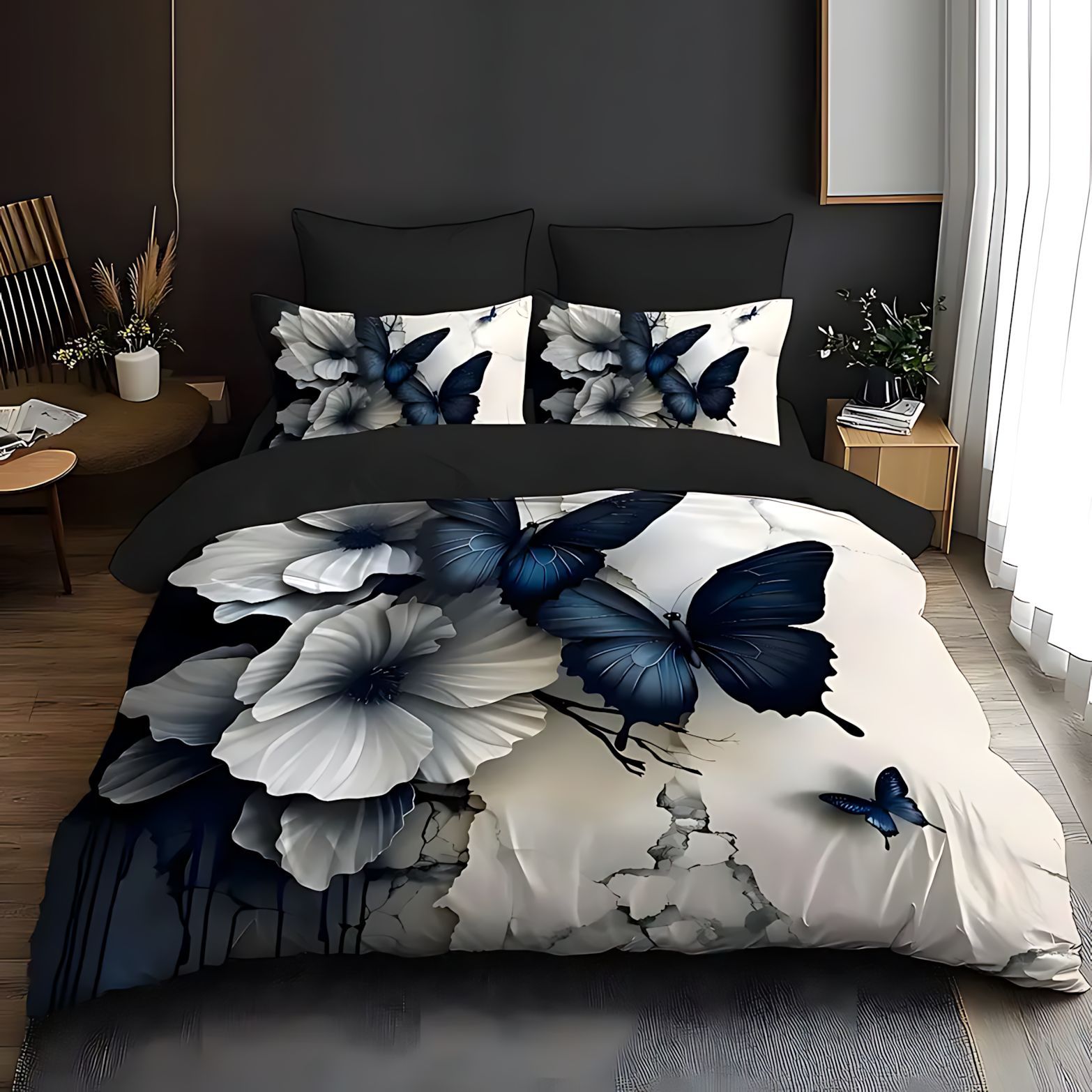 TEMU / JIT transfronterizo textil doméstico estereoscópico mariposa impresión digital 3D lana abrasiva colcha de cama set