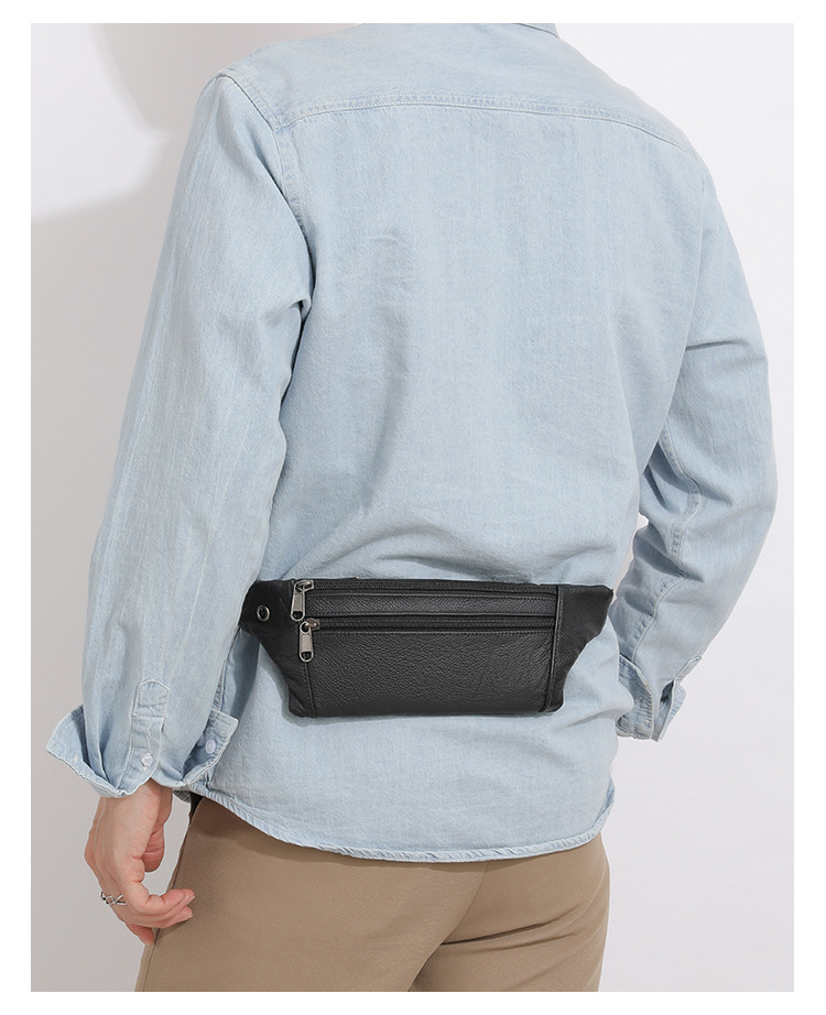 94g Weight Polyester Lining Material Sewing Thread Fashion Element Zipper Closure Type Sling Strap Strap Type Fanny Pack Bags Type Casual Occasion Genuine leather Material Solid Color Pattern All Seasons Season Men's Gender Streetwear Style Square Shape Men's Streetwear Solid Color Genuine Leather Men's Waist Bags 6