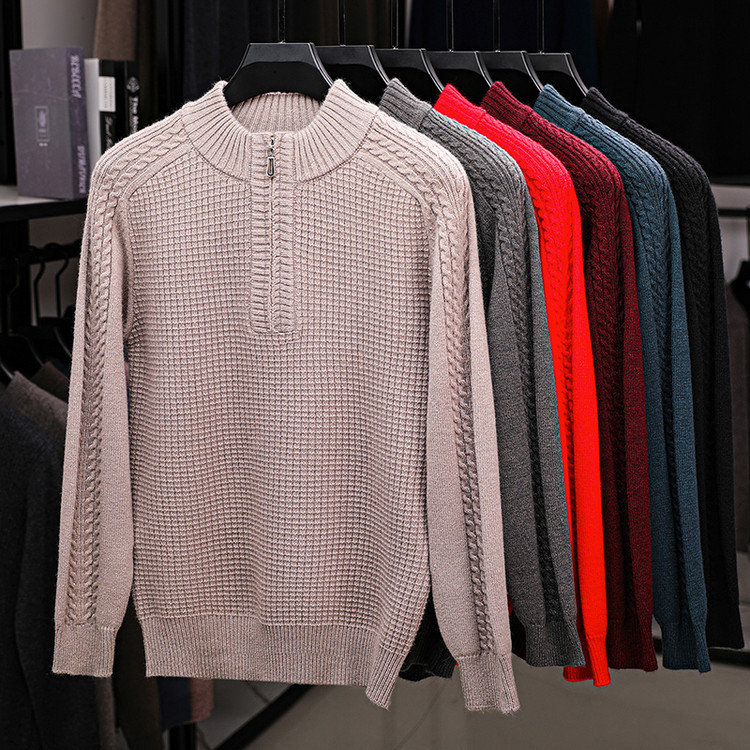 Medio cuello alto para hombres otoño y invierno nuevo suéter de hombre con cremallera de punto cálido suéter jacquard transfronterizo suéter casual