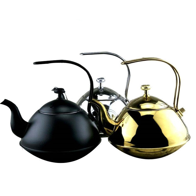 Fábrica al por mayor de acero inoxidable restaurante casa té hervidor hirviendo juego hogar fondo plano con colador tetera