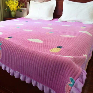 Crystal Velvet Bed Cover Double-sided Blanket Four Seasons Blanket Double-layer Quilted Large Winter Velvet Mattress Lace Non-slip Bed Sheet