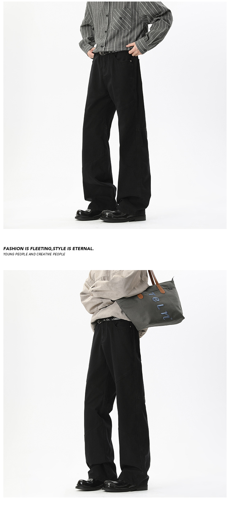 Jean homme style américain, pantalon de travail micro-évasé patchwork tendance automne, coloris uni vintage polyvalent_voghion.com