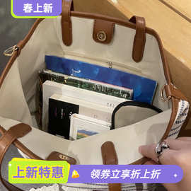 新款韩系小众大容量条纹托特包高级慵懒时尚通勤百搭帆布包包