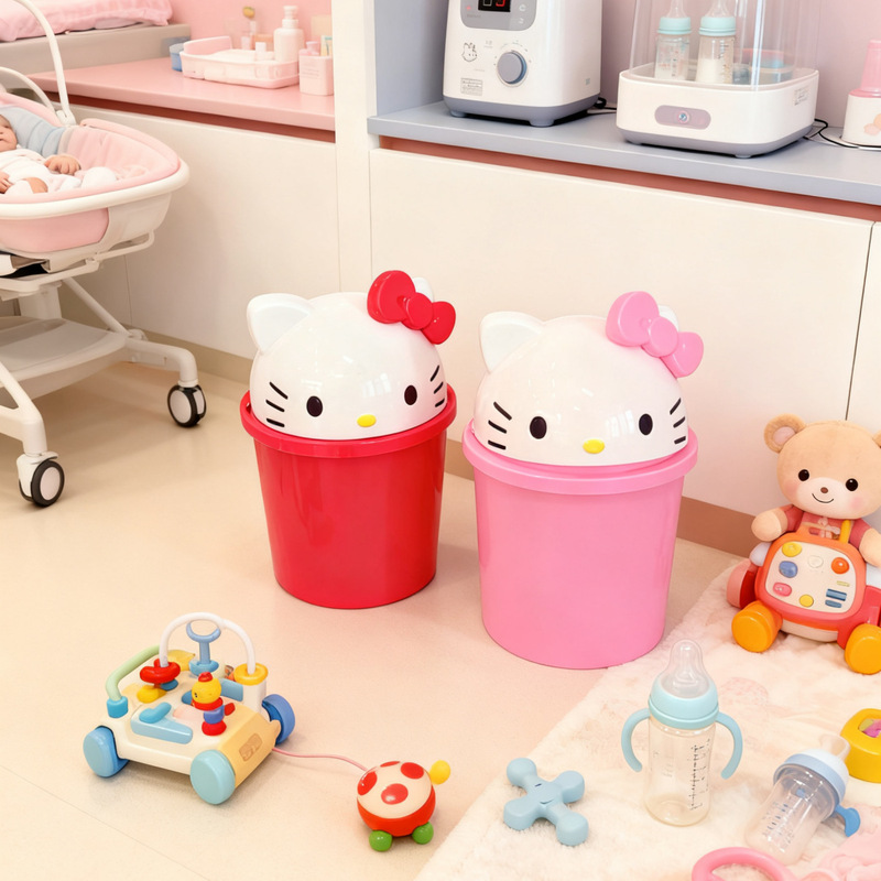 Creative Cute Cartoon Kt Cat Desktop Trash Can Home Bedside Coffee Table Desk Washstand Flip-Top Storage Bucket Small