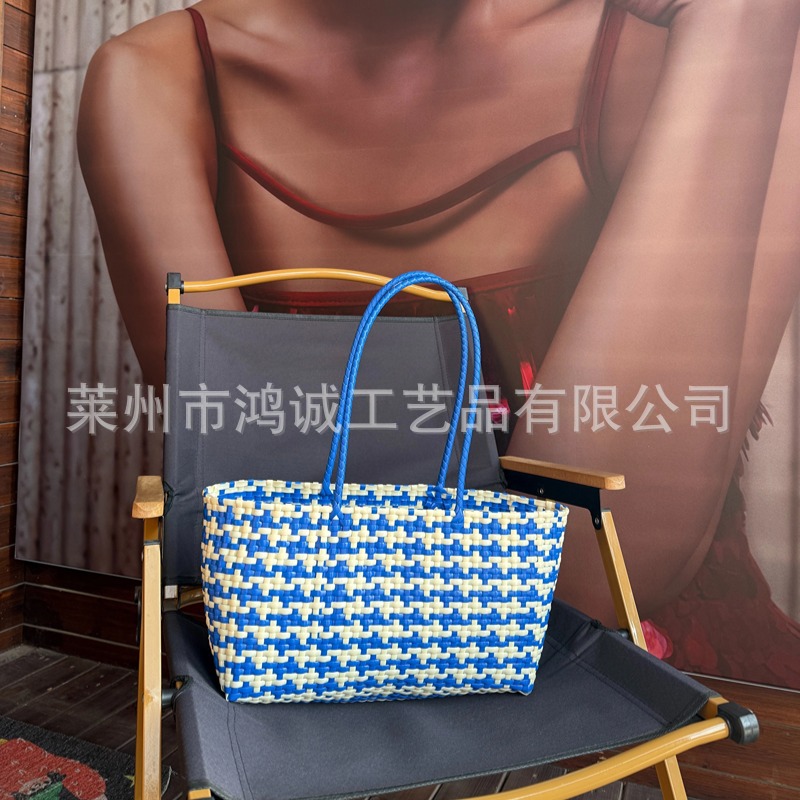 New Woven Beach Bag For Vacation, Versatile Tote Bag, Lazy Style Market Basket Shoulder Bag For Women - Thumbnail 6