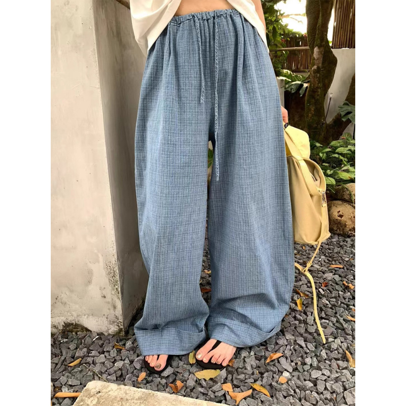 复古水洗牛仔棉阔腿裤女夏季薄款松弛感宽松显瘦直筒休闲裤拖地裤|undefined