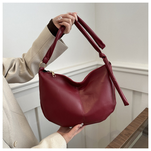 Large Capacity Casual Shoulder Bag for Women, Trendy Soft Collapse Half Round Single Shoulder Crossbody Bag, Soft PU Retro Saddle Bag