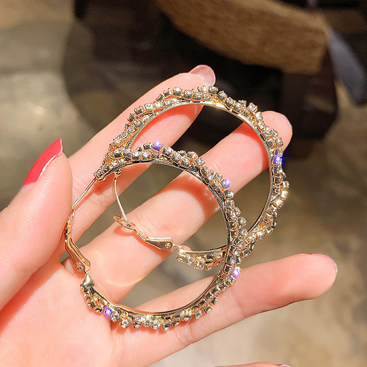 Fashion Round Alloy Sequins Plating Artificial Rhinestones Hoop Earrings display picture 4