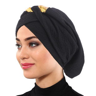 Cross-border Solid Color Sequin Twist Braid Cross Twist Hat Muslim Hat Buckling Hat Hair Care Hat JDT-429F