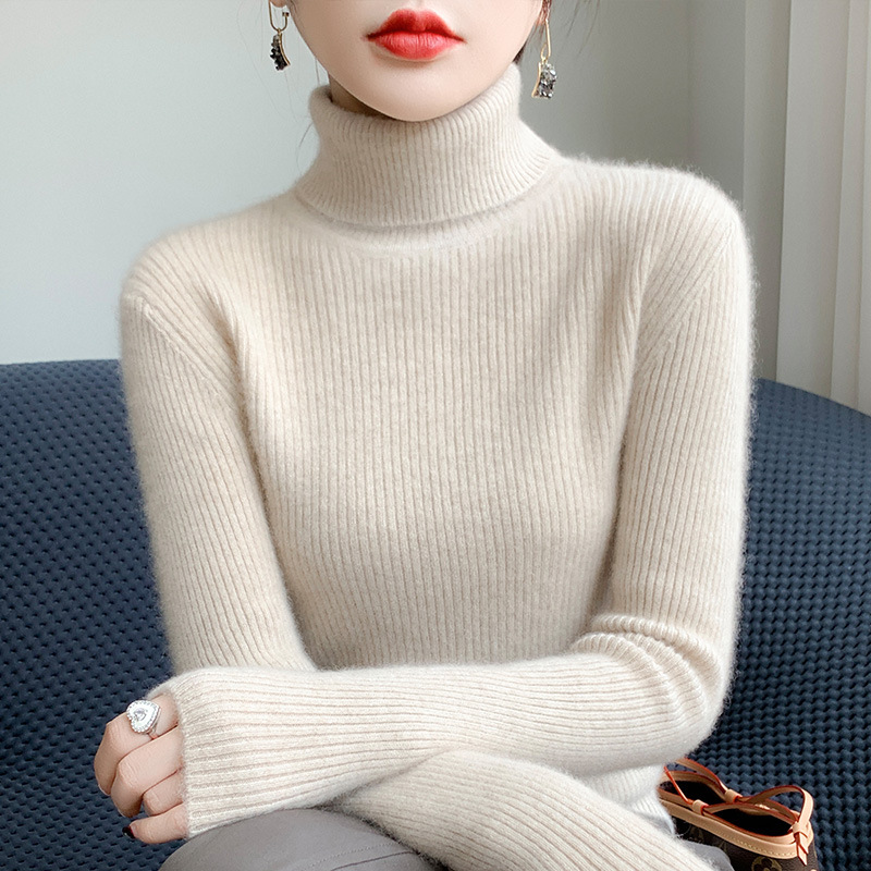 Striped Turtleneck Sweater for Women, Autumn and Winter High-Neck Base Layer, Long-Sleeved Knitted Sweater, Thick Base Layer Top
