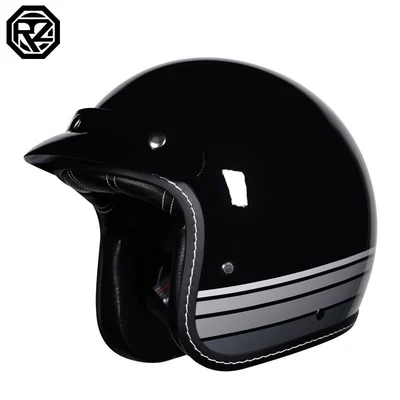 Motosiklet kaskı (dəbilqə) — for Men and Women, 3C Certified 3/4 - glossy-black-with-antique-style-m
