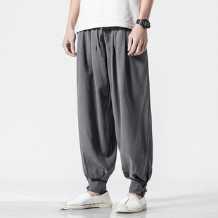 Cotton and linen monk trousers for men without leggings, large size loose-fitting Zen trousers, summer thin monk uniforms, linen trousers