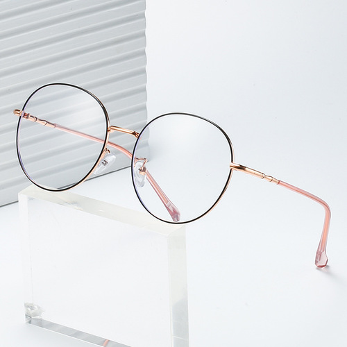  New Anti-blue light glasses for women, personalized design, flat-top style, unisex, Korean version, retro square metal frame