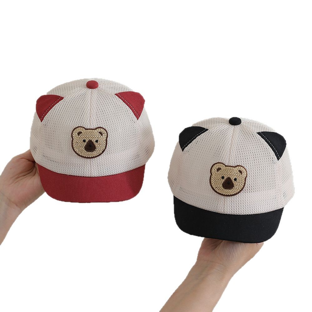Sombrero de bebé lindo, gorra de verano, gorra de red, gorra de béisbol de oso de dibujos animados, gorra para el sol de malla completa transpirable para niños