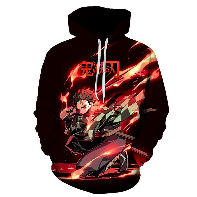 Cross-Border Japanese Anime Demon Slayer 3D Digital Printing Hoodie Men's Sweatshirt One Piece Design Factory Direct Sale