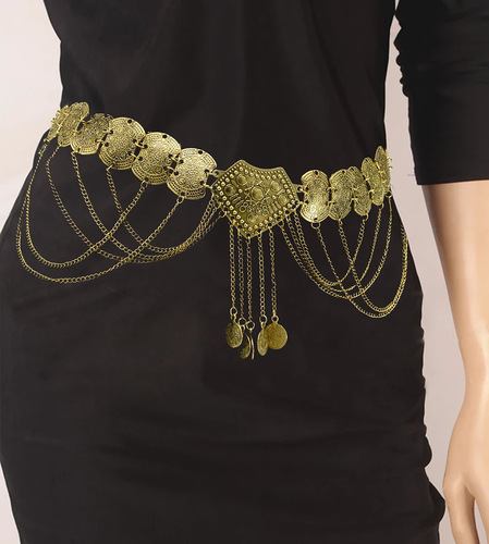New alloy flower tassel waist chain heavy industry coin belly dance chain ancient Dunhuang flying accessories dress waist