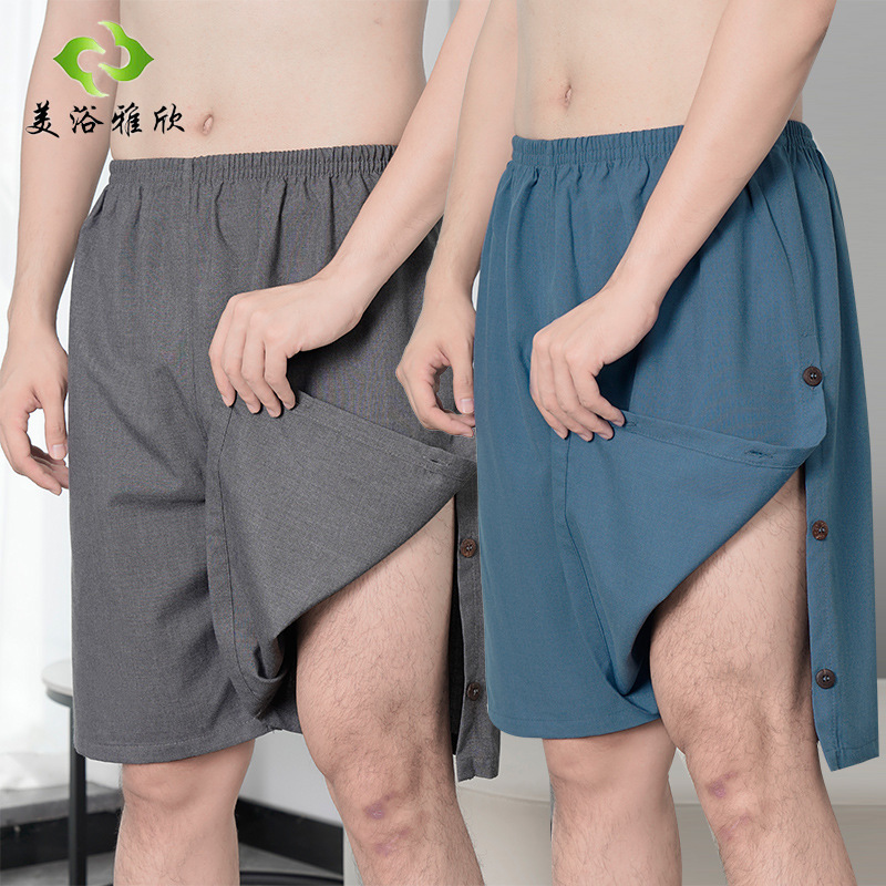 Foot bath cotton massage pants soft men's split sauna shorts bath center moxibustion shorts bath pants wholesale