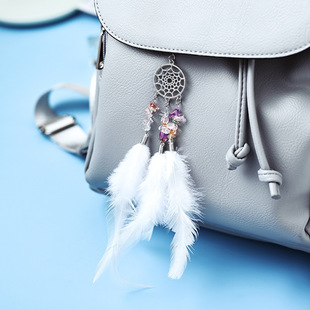 Dreamer European and American Bohemian Ethnic Style Retro Gravel Feather Blue Green Dream Catcher Sweater Necklace Jewelry