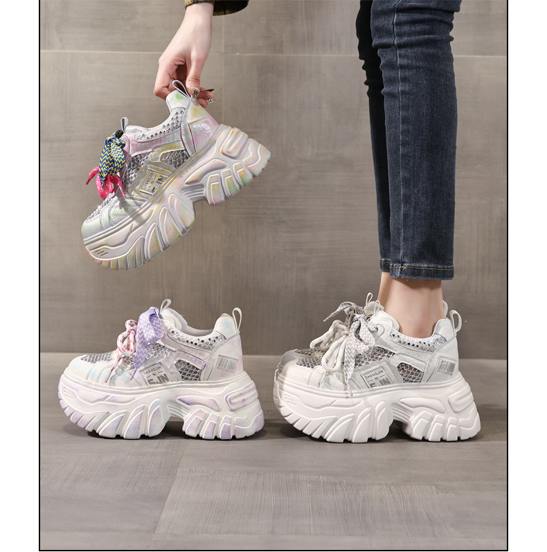 Giày sneaker nữ đế dày tăng chiều cao phong cách thể thao mùa hè — màu hồng chi tiết 16