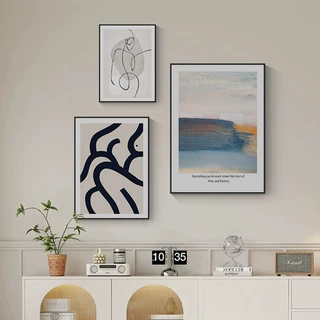 现代简约抽象线条客厅装饰画奶油风玄关组合挂画公寓酒店批量拿货