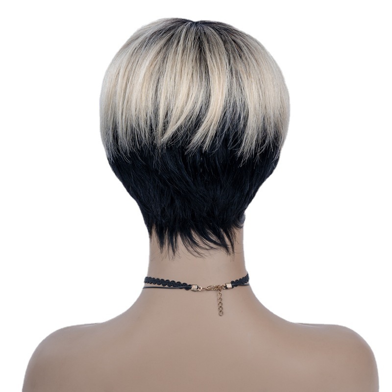 Europe and the United States export wig female mechanism short T1B/613 color straight hair fashion partial female short straight hair real person hair