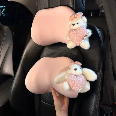 backrest cushion, waist support pillow, Headrest - car-accessories-a-pair-of-pink-comfortable-neck-supporting-bear-and-bunny-headrests