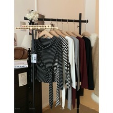 时尚条纹T恤女长袖2025年新款设计感小众韩版休闲百搭上衣秋装潮